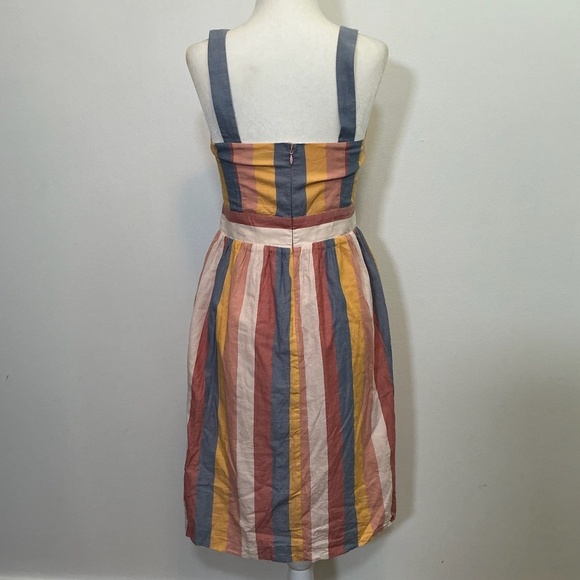 Madewell Tie-Front Sherbert Striped Cotton Midi Dress Size 6 - Picture 6 of 11